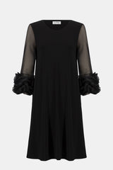 Joseph Ribkoff Silky Knit and Mesh A-Line Dress With Ruffled Trim