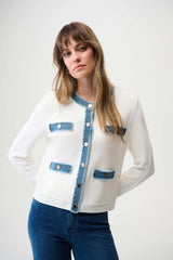 Joseph Ribkoff Viscose Blend Milano Stitch Jacket with Denim Trim