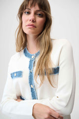 Joseph Ribkoff Viscose Blend Milano Stitch Jacket with Denim Trim