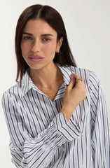 Adjustable Sleeve Button Front Woven Top
