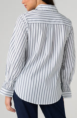 Adjustable Sleeve Button Front Woven Top