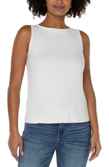 Sleeveless Boat Neck Rib Knit Top