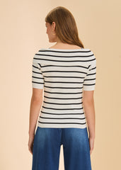 Boatneck Stripe Sweater, Black/White