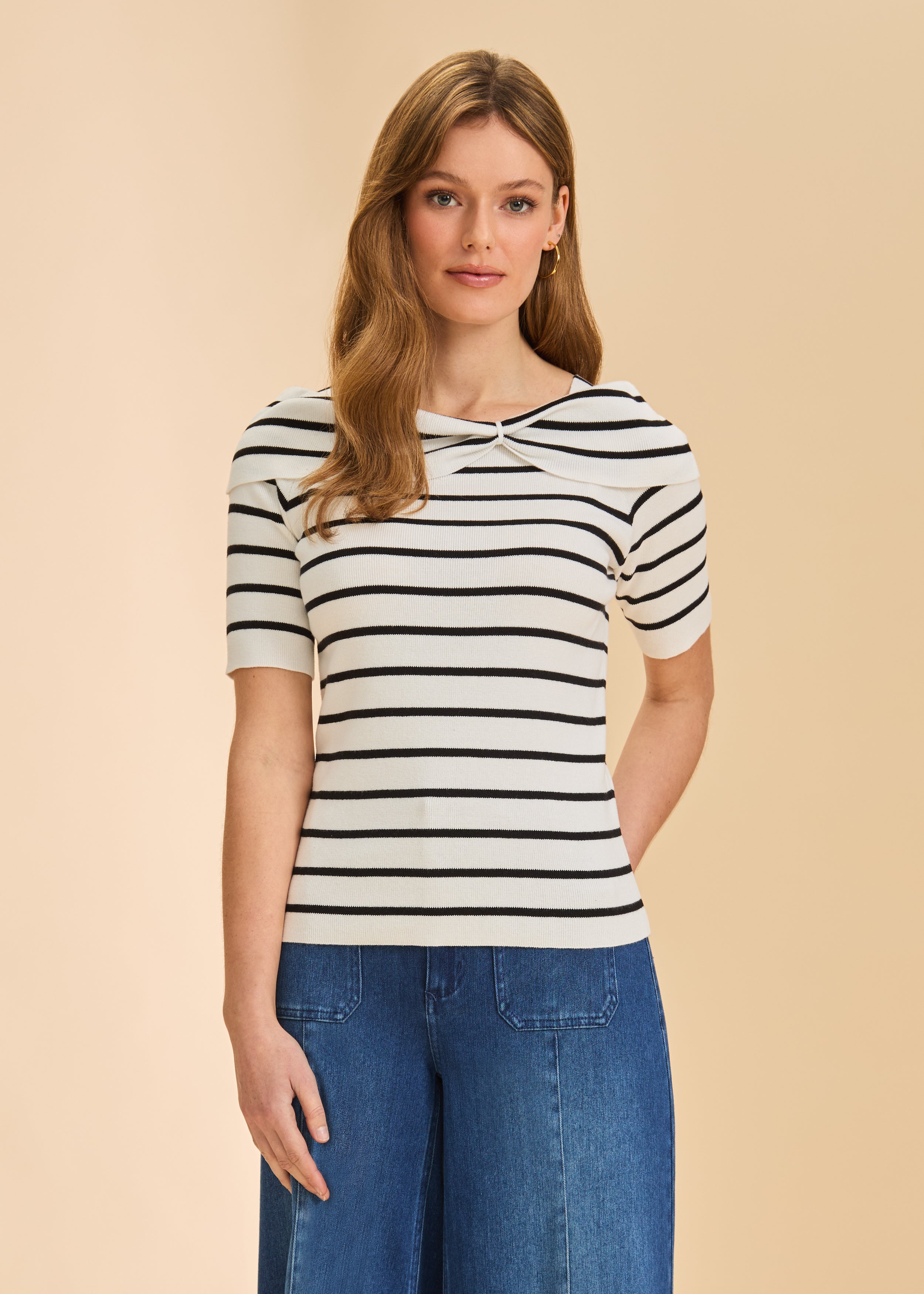 Boatneck Stripe Sweater, Black/White