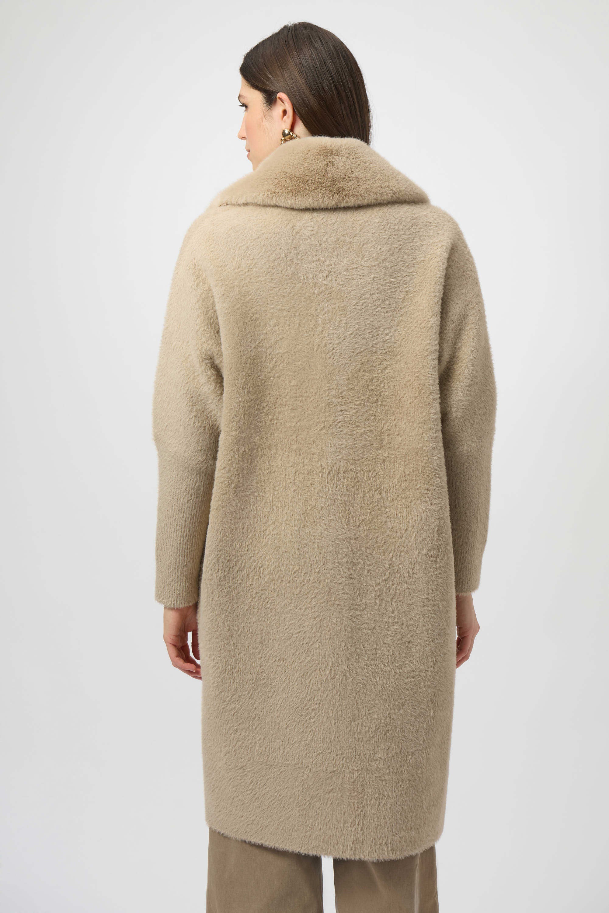 Joseph Ribkoff Feather Yarn and Faux Fur Sweater Coat
