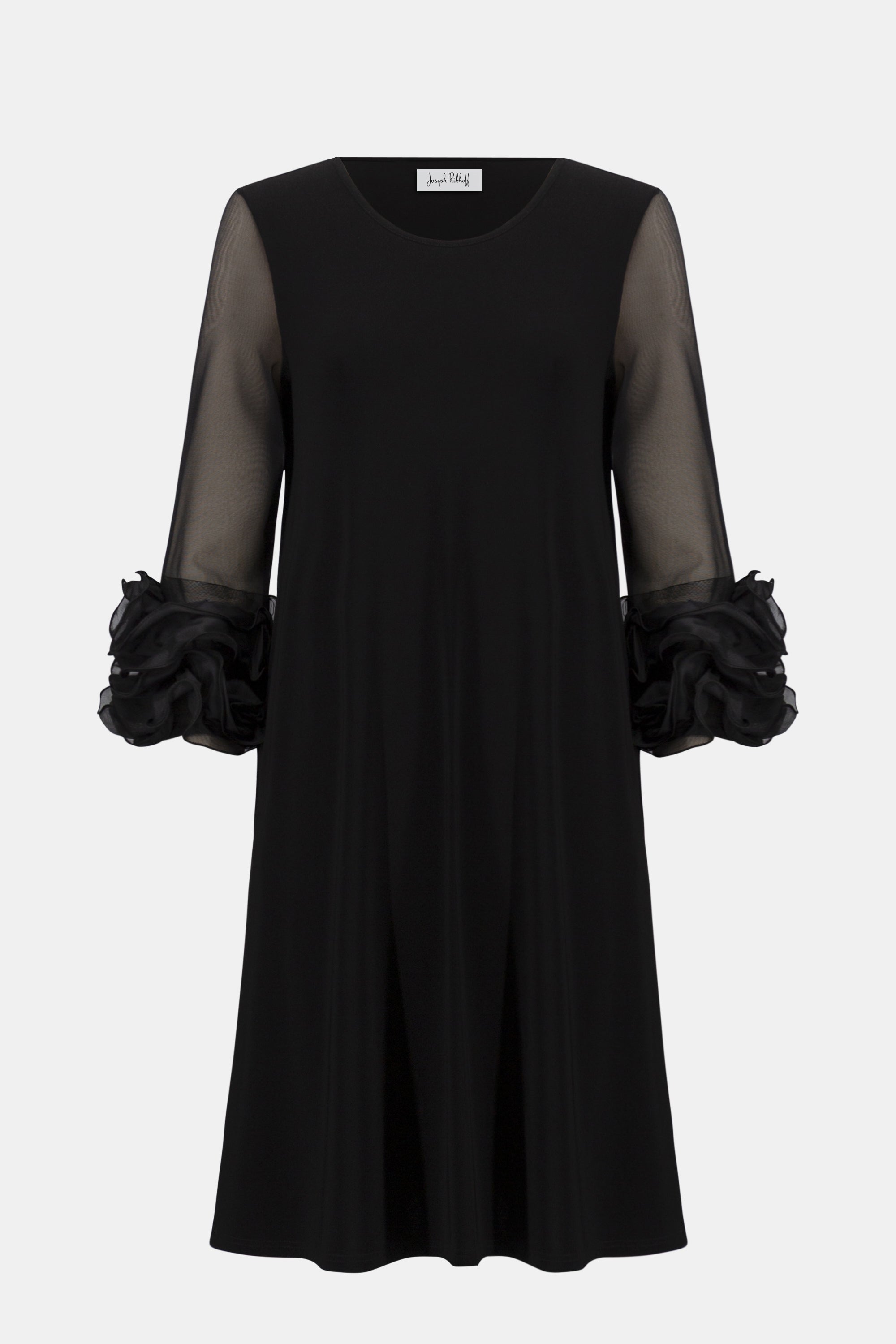 Joseph Ribkoff Silky Knit and Mesh A-Line Dress With Ruffled Trim