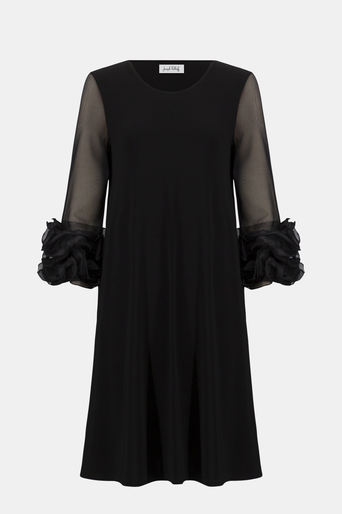 Joseph Ribkoff Silky Knit and Mesh A-Line Dress With Ruffled Trim