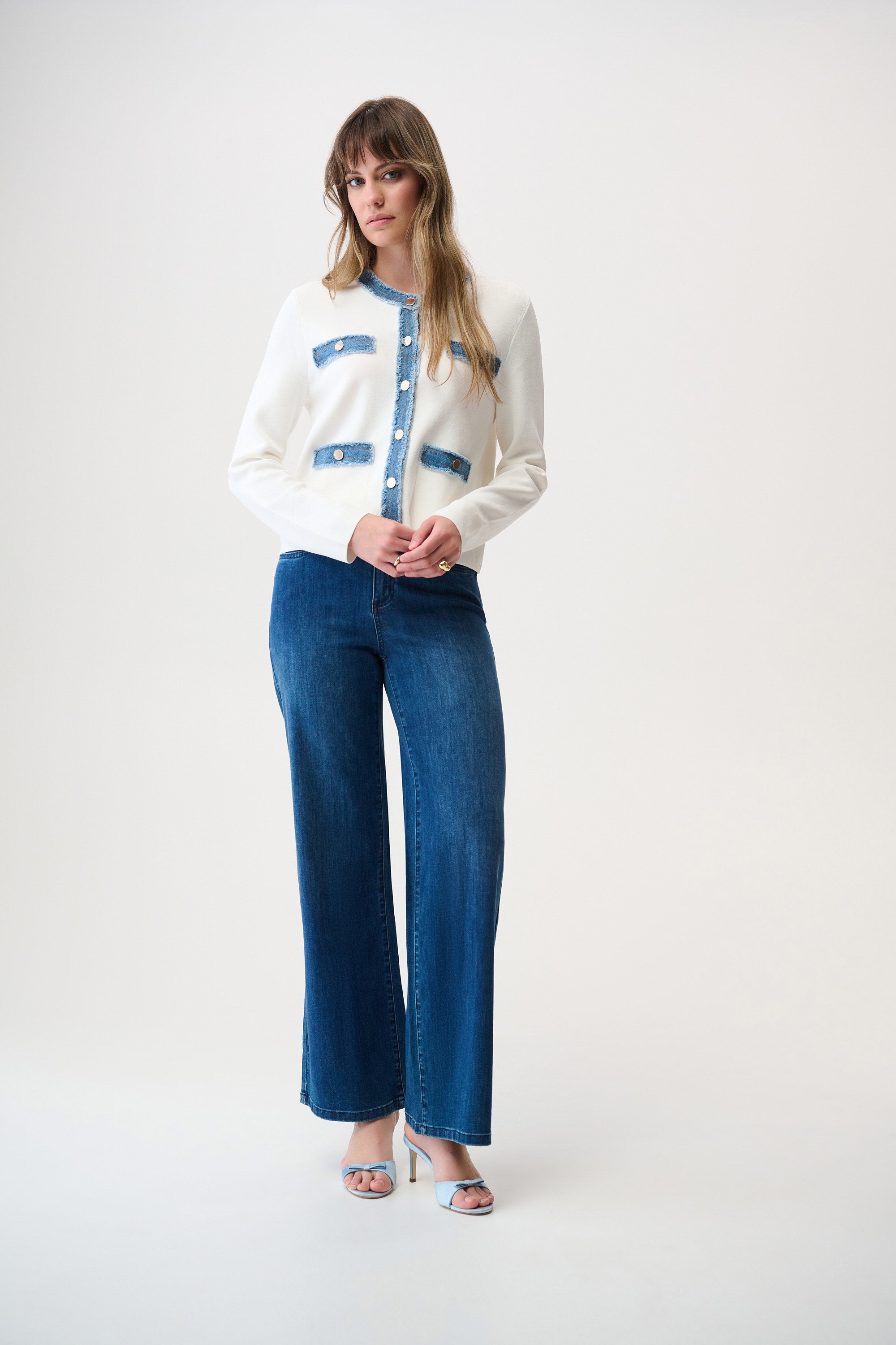 Joseph Ribkoff Viscose Blend Milano Stitch Jacket with Denim Trim