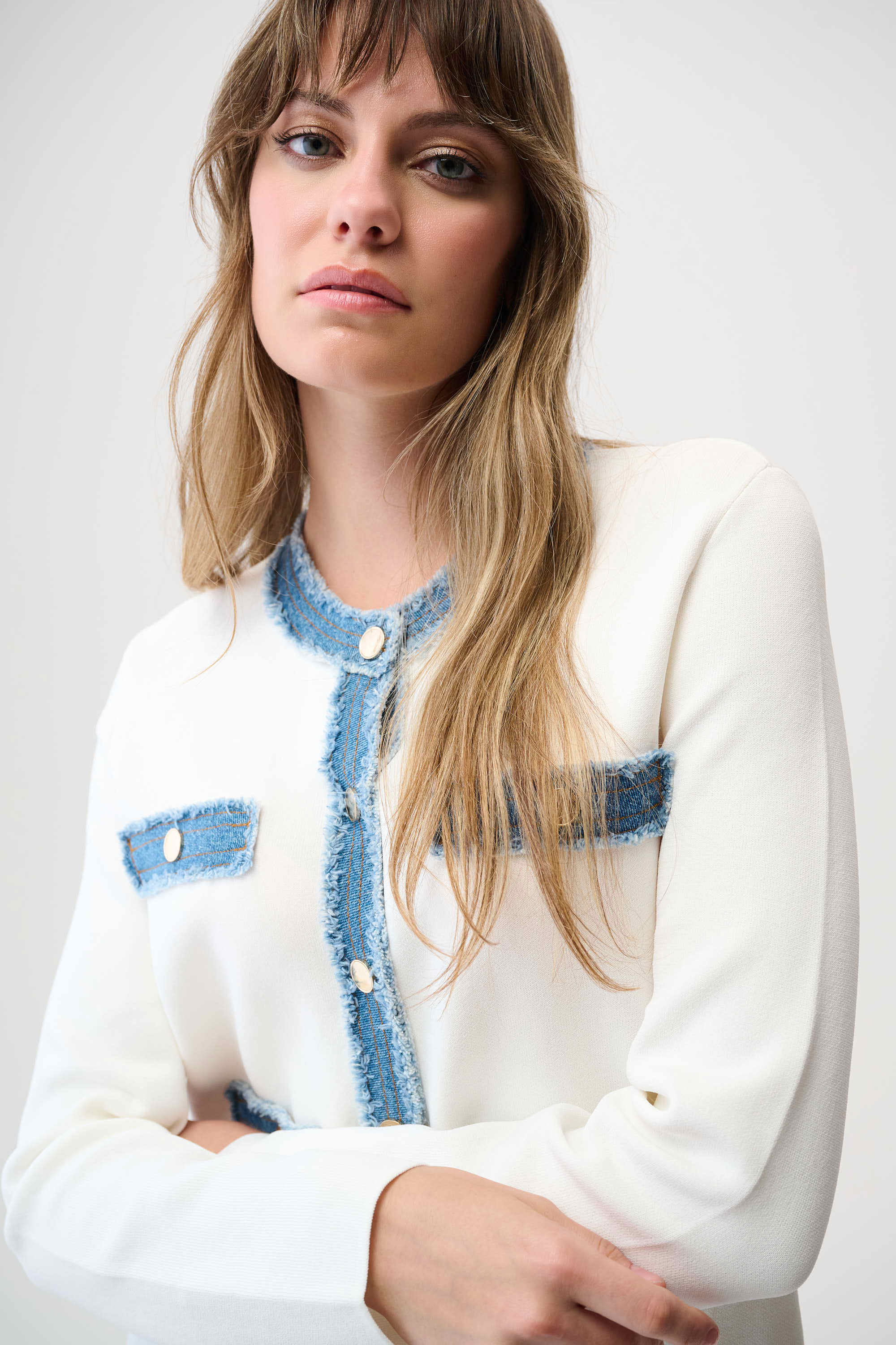 Joseph Ribkoff Viscose Blend Milano Stitch Jacket with Denim Trim