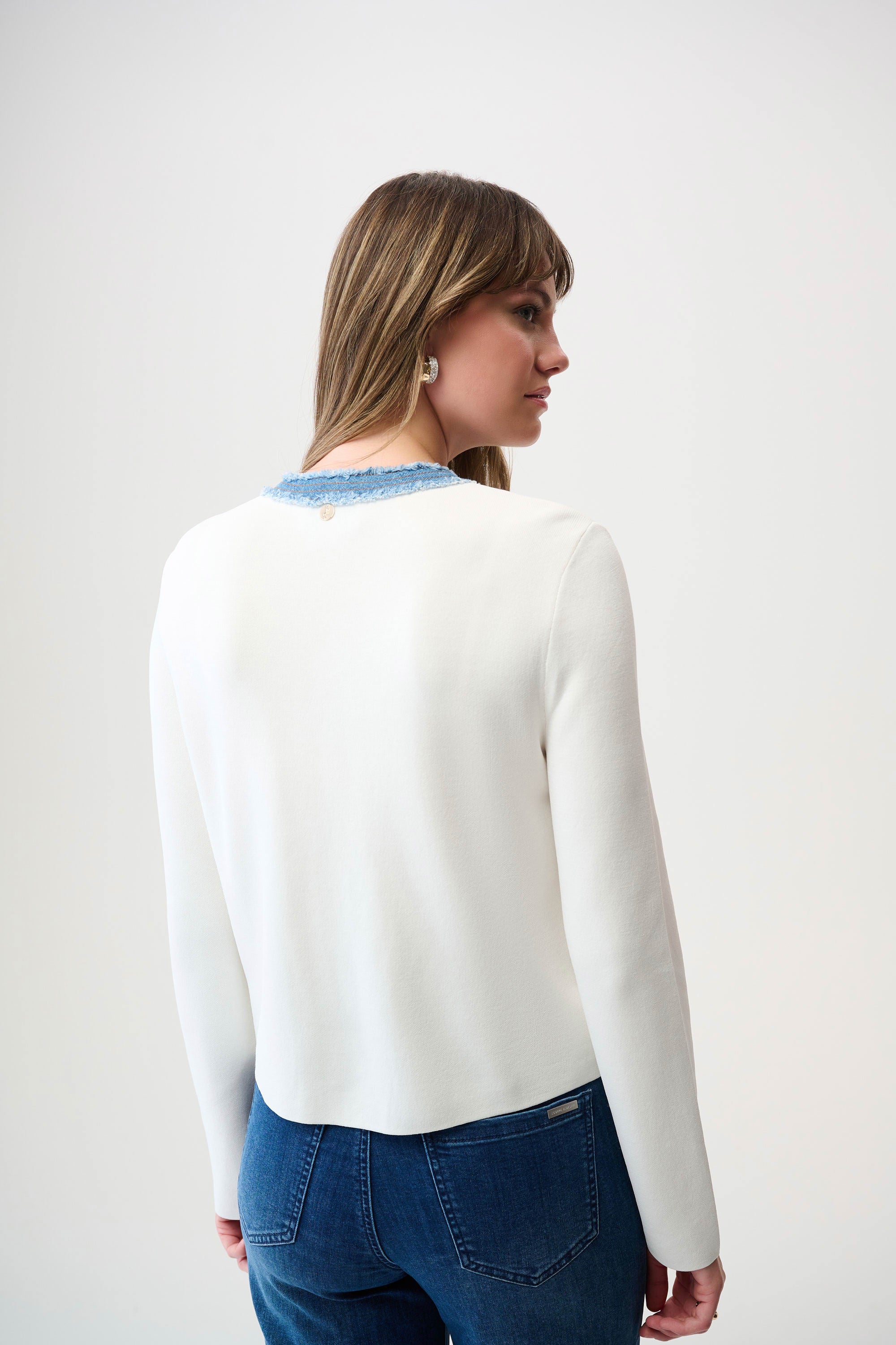 Joseph Ribkoff Viscose Blend Milano Stitch Jacket with Denim Trim