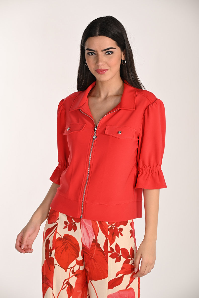 Frank Lyman Lust Red Tailored Casual Collared Zipper Top Jacket
