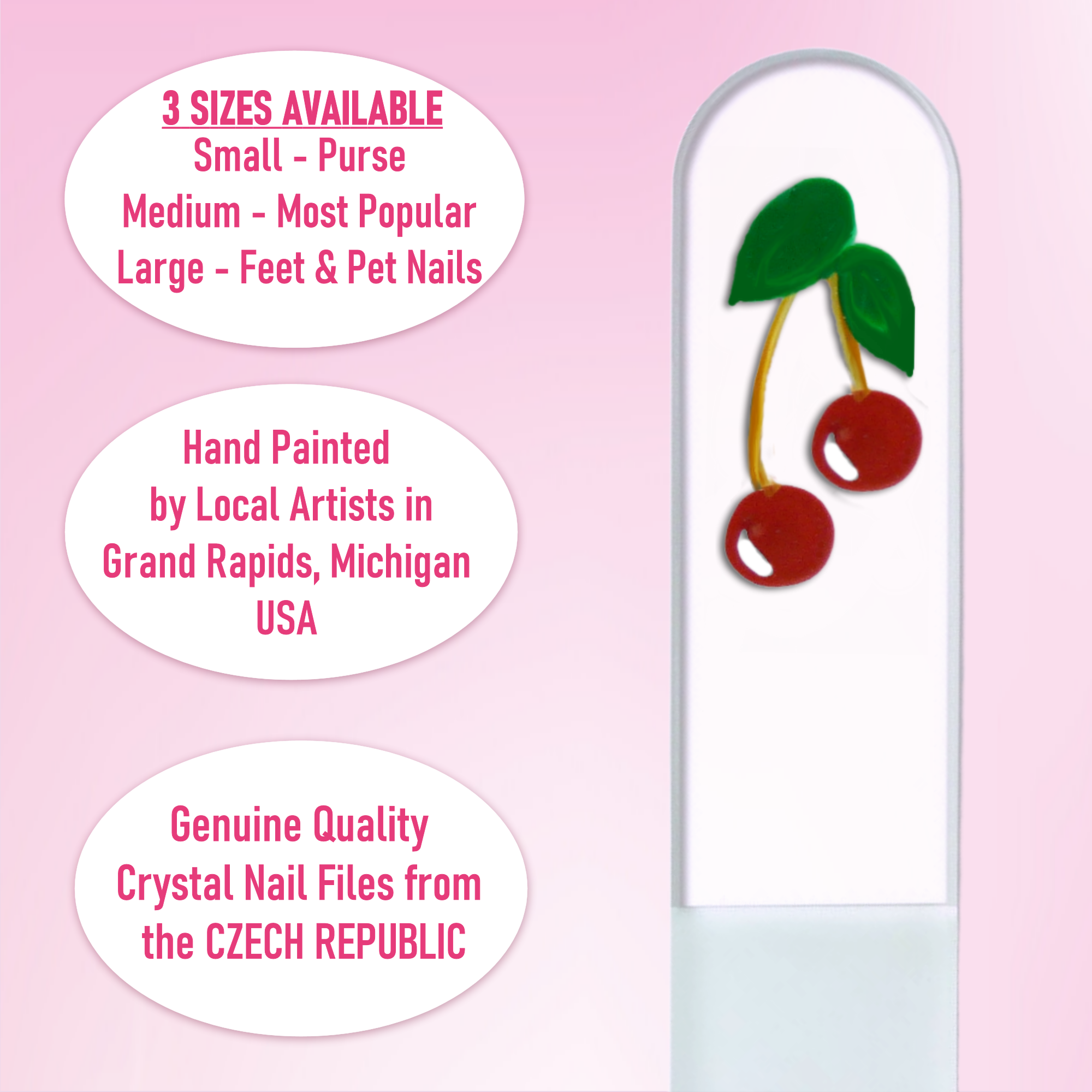 Cherries Red Fruit Hand Painted Czech Crystal Nail File