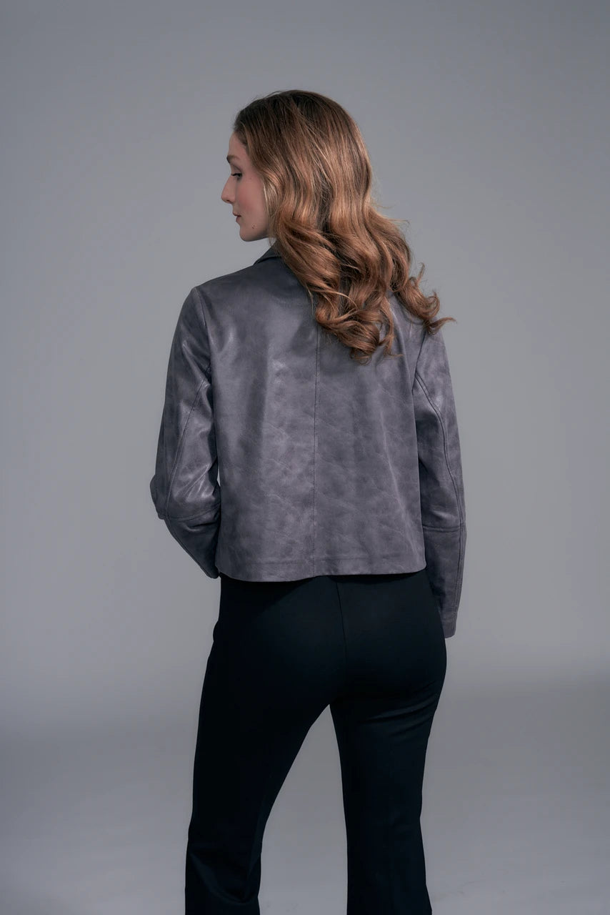 Vegan Leather Jacket with Contrast Stitching
