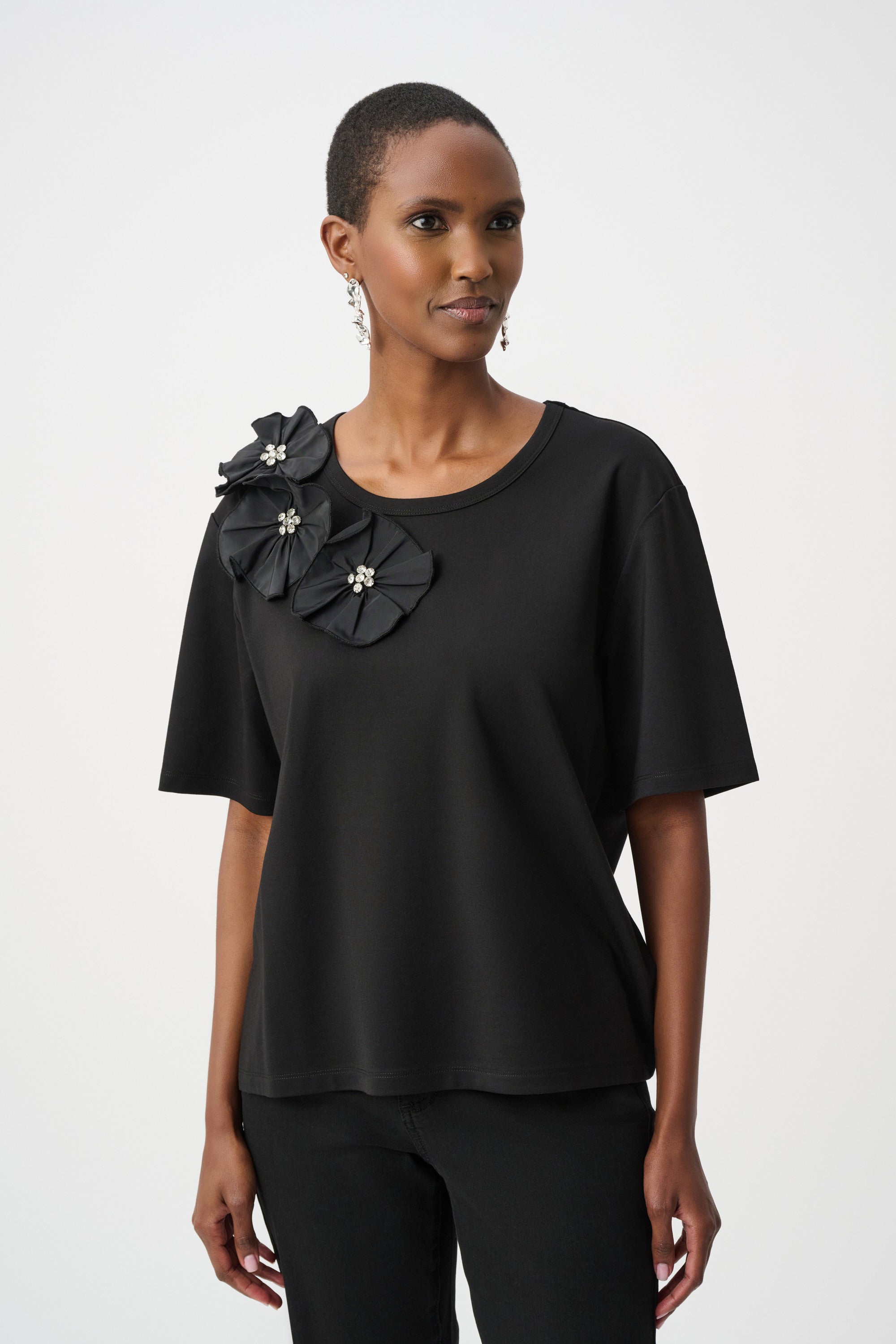 Rayon And Nylon T-Shirt With Memory Flower Detail