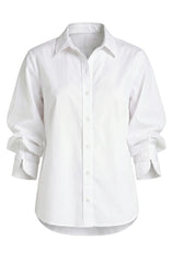 Adjustable Sleeve Button Front Woven Top