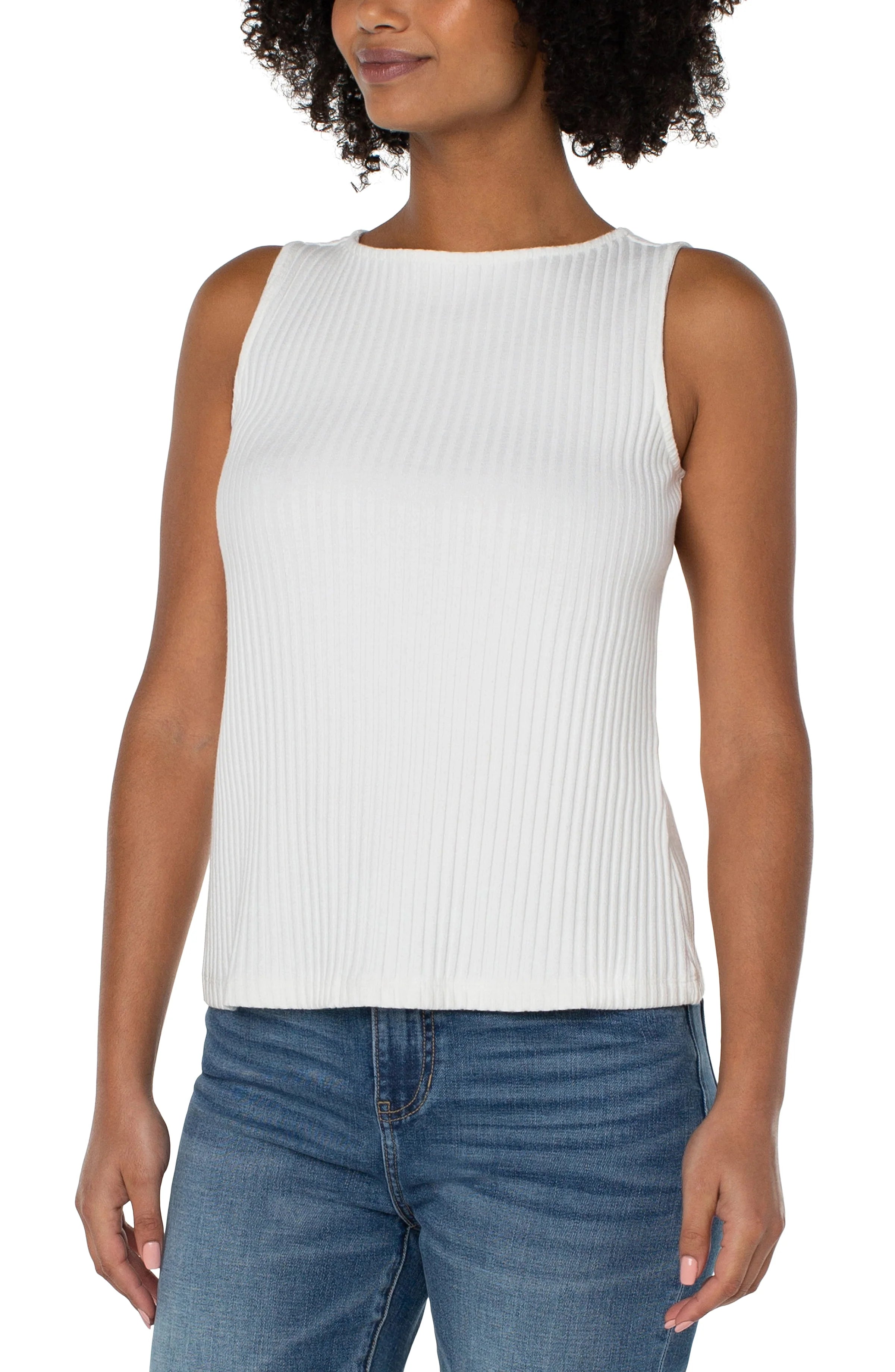 Sleeveless Boat Neck Rib Knit Top