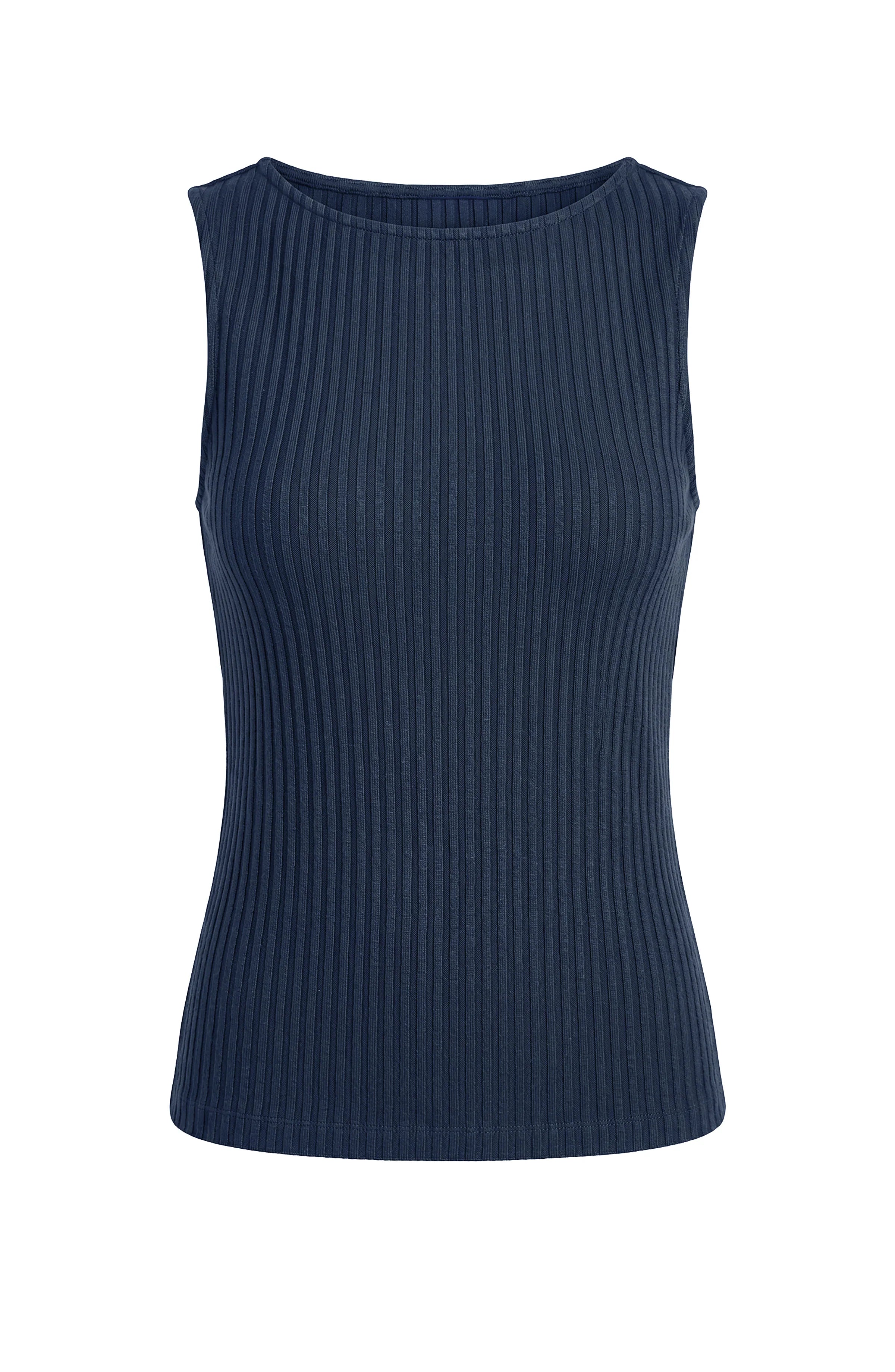 Sleeveless Boat Neck Rib Knit Top