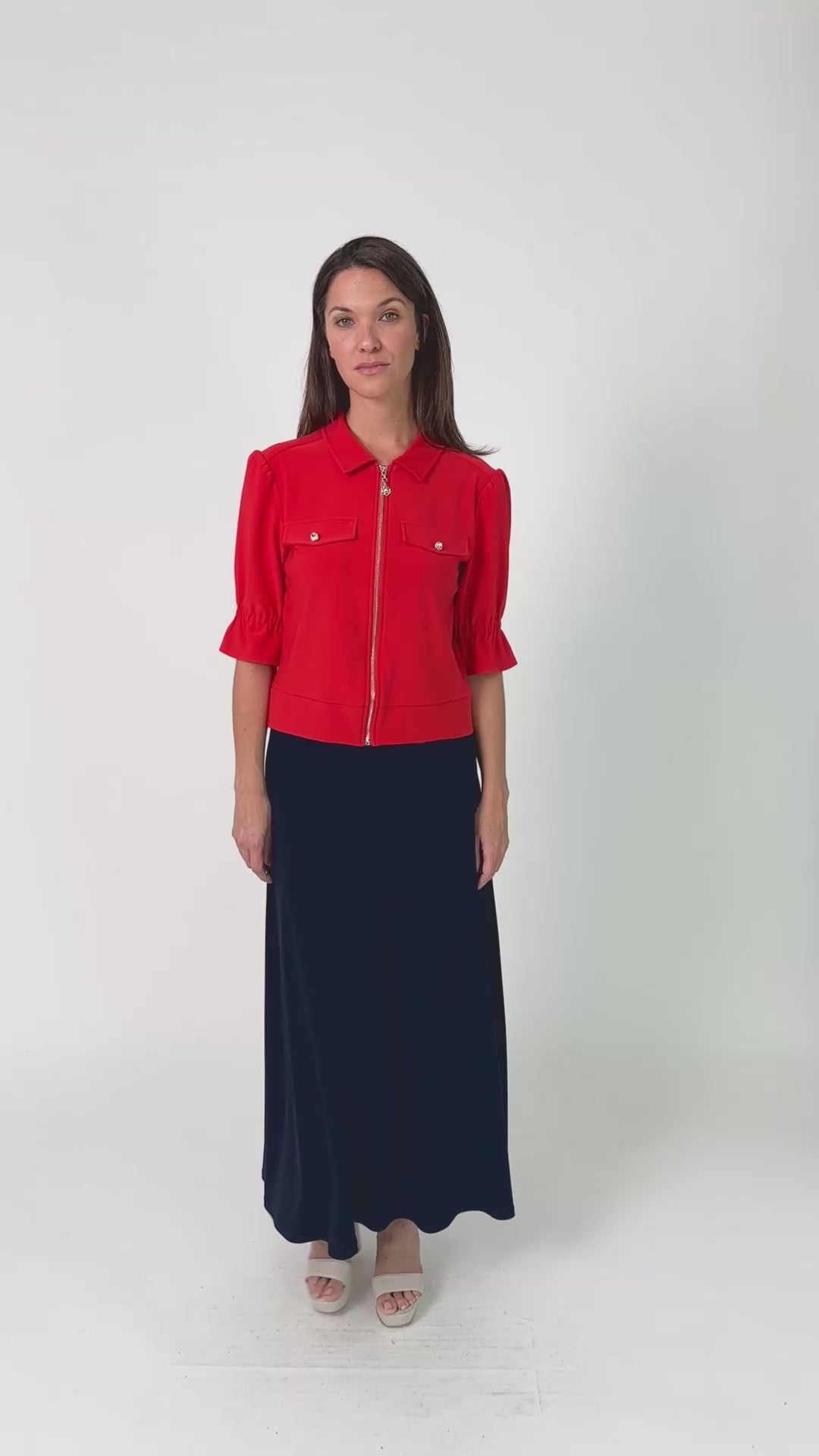 Frank Lyman Lust Red Tailored Casual Collared Zipper Top Jacket